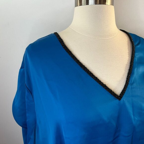 The Limited Women's Mykonos Blue Plus Size Tulip Sleeve Beaded Top - Size 2X NWT - Picture 3 of 6